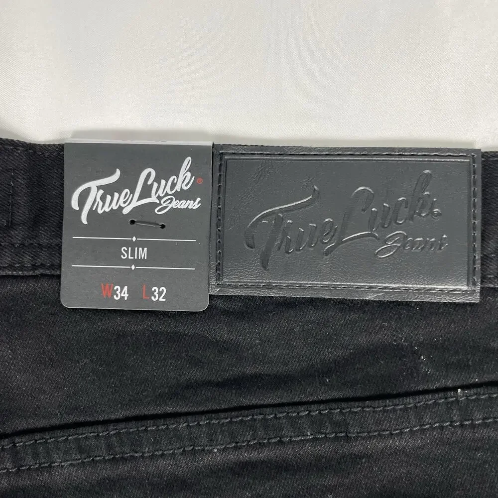 True Luck Classic Stretch Slim Straight Black Jeans Men's 34x32 NWT